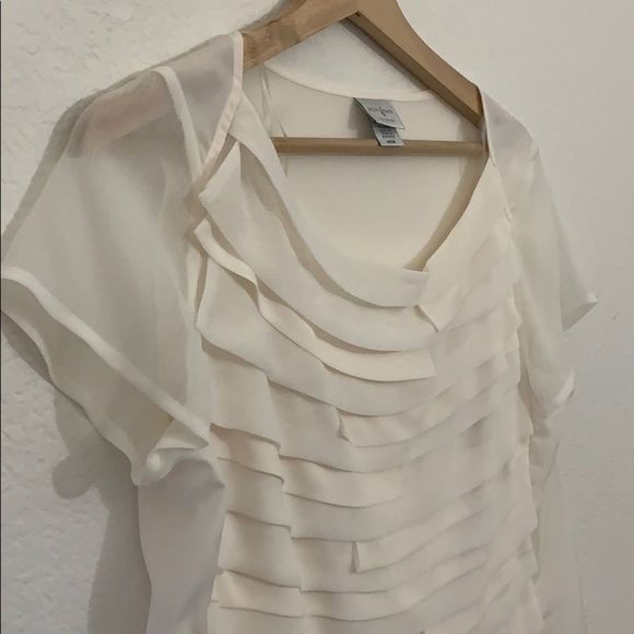 Jaclyn Smith cream chiffon blouse-M - Picture 3 of 6